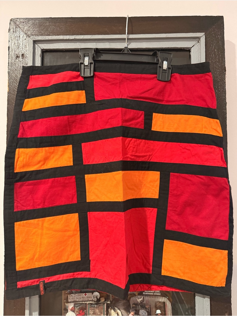 Geometric Colorblock Mini Skirt in Red & Orange